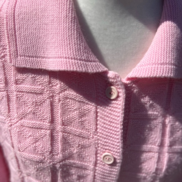 Vintage Billie Jo M Crochet Sweet Pink Long Sleeve Knit Cardigan Sweater USA - Picture 3 of 10